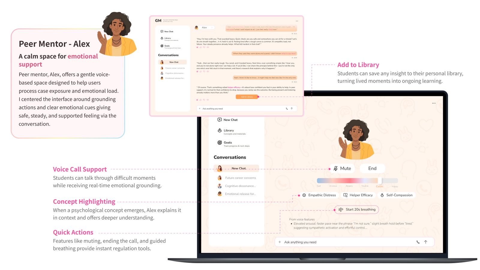 Peer mentor voice support screen